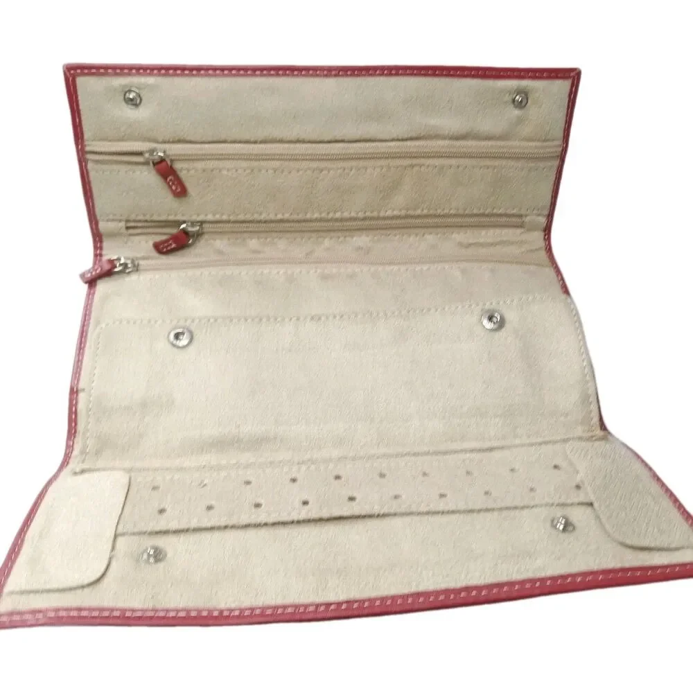 Red Italian Leather Jewelry Holder Soft Travel Case Marriot Orlando Airport Logo